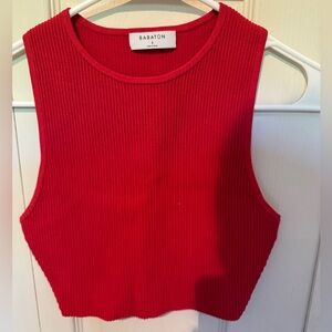 Babaton red ribbed crop tank top
